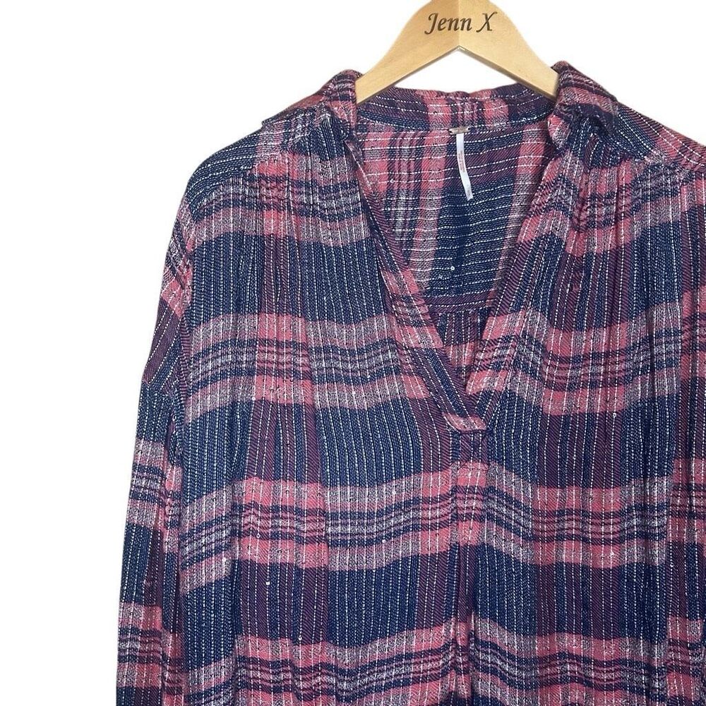 Free People Fearless Love Pink Bell Long Sleeve Tunic Top Size S Striped Boho - Picture 2 of 13